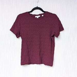 Vince. Smocked Shrunken Crewneck Shirred Cotton-blend Top In Cherry Wine, size M